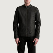 Zen Tumbled Marrone Giacca Biker in Pelle da Uomo - Lateral Side Profile View Showing Sleeve Cut &amp; Athletic Taper Fit