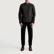 Dettaglio ravvicinato of Snap Button &amp; Zipper Hardware on Zen Tumbled Marrone Giacca Biker in Pelle da Uomo